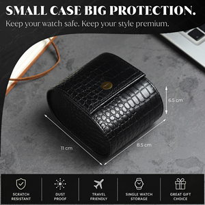 WRIZA Étui à montre simple en cuir véritable pour hommes et femmes |   Organisateur de montres de voyage avec doublure en daim doux, fermeture à pression, noir - Product Image 3
