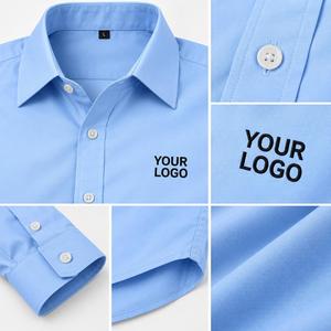 Chemise habillée unie à manches longues pour homme, col rabattu, 100 % coton popeline, infroissable, logo frontal imprimé par transfert thermique, formelle - Product Image 5