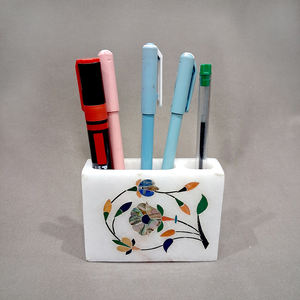 Porte-stylo moderne en marbre indien fait main avec incrustations, organisateur de bureau multicolore, décoration pour table, bureau, école, salon – Meilleure qualité d'usine - Product Image 1