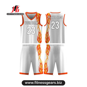 Conjunto de Uniforme de Baloncesto Personalizado con Patrón de Llamas Blancas, Cuello en V, Sin Mangas, Absorbente de Humedad para Adultos - Product Image 1