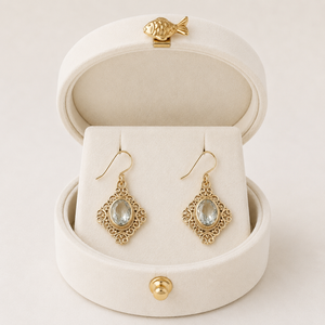 Pendientes colgantes de filigrana con topacio azul, chapados en oro, estilo vintage, con piedras facetadas, joyería boho, regalo para mujer - Product Image 4
