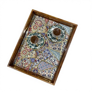 Plateau de service en bois léger et écologique fait main, motif carreaux ottomans, stocké par World Craft Impex - Product Image 4