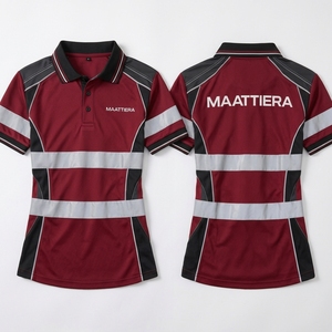 <b>Mens</b> Burgundy <b>Black</b> Reflective Safety <b>Polo</b> <b>Shirt</b> Short Sleeve Contrast Panel Workwear Custom Wholesale Manufacturer Supplier - Product Image 5