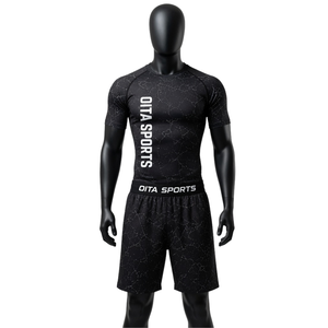 Ensemble de chemise et short de compression pour hommes noir et blanc, séchage rapide, extensible, pour la remise en forme, la course à pied, l'entraînement, le sport - Product Image 1