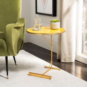 Modern Minimalist Brass Bistro <b>Table</b> Offset Post <b>Martini</b> Stand Decorative Fluted Pedestal Stand Gold Side <b>Table</b> - Product Image 2