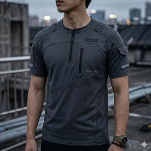 Camiseta Deportiva Táctica de Punto para Hombre, Estilo Techwear, Talla Grande, Color Gris Oscuro, Absorbente de Humedad, Algodón, Manga Corta, para Entrenamiento al Aire Libre - Product Image 4