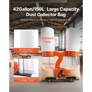 Collecteur de poussière à cône vortex de 2,5 microns, 1550 CFM, 3,0 HP, système de collecte de sciure de bois, 3400 tr/min, tissu non tissé, deux 35 gallons - Product Image 4