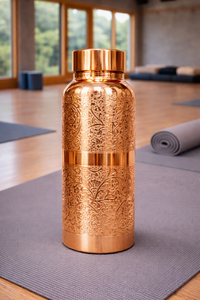 Copper Water Bottle Hammered Finish Screw-On Cap Insulated Double Wall For Adults Travel Use - Product Image 6