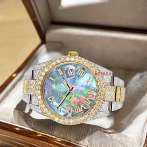 Reloj de moissanita con esfera de nácar de aspecto Premium del proveedor indio, reloj de moissanita con banda de acero de dos tonos a precio asequible - Product Image 2