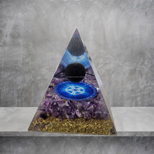 Nubien Orgone Améthyste Pyramide Tourmaline Noire Sphère Pentacle 50-70mm Pierre Précieuse pour Protection EMF Guérison Méditation En Gros - Product Image 2