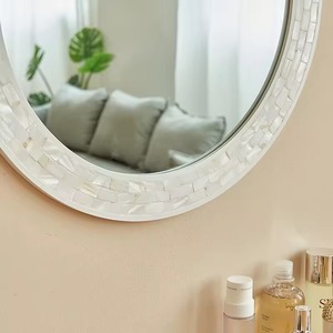 White Wooden Handmade Bone Inlay Modern Cosmetic Bathroom <b>Mirror</b> High-end Entrance <b>Wall</b> <b>Hanging</b> Decorative <b>Mirror</b> REHMAN CRAFT - Product Image 3