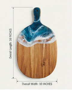 Planche à découper en bois avec incrustation de résine bleue 16x10 pouces, poignée ronde - Product Image 1