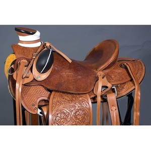 Silla de montar western de cuero marrón con asiento rígido tallado a mano con motivos florales, correas de latigo, para carreras de caballos, de 10 a 18 pulgadas - Product Image 3