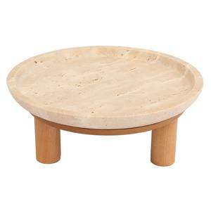Bol en pierre de travertin naturel artisanal avec base en bois massif, bol à fruits de qualité supérieure, centre de table décoratif pour un intérieur moderne - Product Image 5
