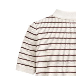 Camiseta Polo de Punto Calado a Rayas para Mujer, Manga Corta, Cierre de Botones, Estilo Casual de Verano, Transpirable, Texturizada, a la Moda - Product Image 5