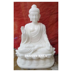 La Mejor Estatua de Buda para el Hogar, la Oficina y el Templo, Hecha a Mano con Mármol Blanco y Acabado Fino - Product Image 1