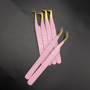 Juego de Pinzas de Precisión para Pestañas, 5 Piezas, Mango Rosa, Punta Dorada Super Afilada, Punta Lisa Chapada en Oro, Herramienta Profesional para Pestañas, Logotipo Personalizado - Product Image 6