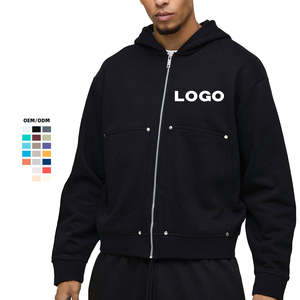 Sudadera con capucha y cremallera de gran tamaño, 100% algodón, con logotipo personalizado, estilo urbano, moda casual, venta al por menor - Product Image 1