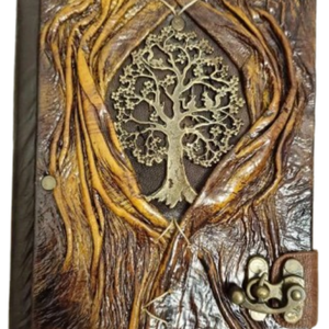Carnet en cuir miniature artisanal de qualité supérieure, design artistique 3D en relief Arbre de Vie, écologique, spirale, papier A5, compatible crayon, cadeau - Product Image 5