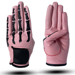 Guante de Golf de Cuero Genuino Rosa con Estampado de Esqueleto, Mano Derecha, Antideslizante, Cierre de Velcro, para Mujer, Deportivo - Product Image 1