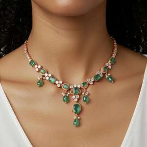 Exquisito Conjunto de Collar y Pendientes de Plata de Ley 925 con Esmeralda Gajaah, Joyería de Plata Pura para Novias y Fiestas, para Mujer, Compromiso - Product Image 1