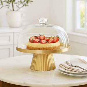 Novelty Golden Brass <b>Cake</b> Platter With Glass Dome <b>Cover</b> Round Dessert Display Stand For Birthday Wedding Parties Supply - Product Image 5