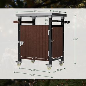 Carrello da Cucina per Esterni in Acciaio Inossidabile con Griglia Integrata, Ripiani Portaoggetti, Ruote da Patio, Porta Spezie Impermeabile e Ganci - Product Image 2