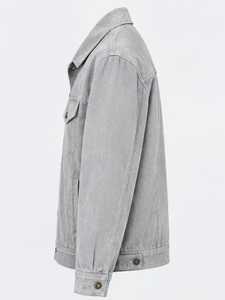 Chaqueta de pana color gris claro para hombre con cuello vuelto y cierre de botones - Product Image 4