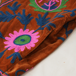 Veste d'hiver en velours tricoté avec chaîne brodée, écologique, réversible, matelassée, doublure florale en coton, col rond, manches classiques - Product Image 6
