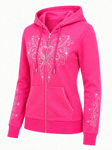 Women's Casual Crystal Hoodie <b>Rhinestone</b> Hooded Sweatshirt Lightweight Long Sleeve <b>Jacket</b> Soft Cozy Everyday Outerwear - Product Image 4