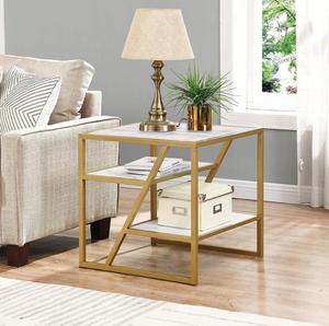 Mesa Auxiliar Moderna de Metal Cuadrada con Tapa de Mármol y Marco Dorado, Mueble Multifuncional para Sala de Estar, Decoración de Interiores - Product Image 1