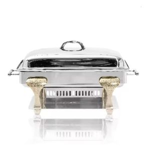 Modern Sphere Casserole Premium Food Warmers Silver Stainless Steel <b>Buffet</b> <b>Server</b> with Geometric X-Frame Laser Cut Base - Product Image 2