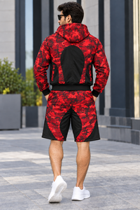 ชุดเสื้อฮู้ดลายพรางและกางเกงขาสั้นสำหรับผู้ชาย ชุดวอร์มลายพรางสีแดงแบบกำหนดเอง ชุดจ็อกเกอร์ ชุดกีฬาขายส่ง - Product Image 4