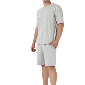 High Quality 100% Cotton <b>Knitted</b> Fabric Breathable Two-Piece Casual T-Shirt Shorts <b>Set</b> Men's Summer Thin Quick Drying Sports - Product Image 2