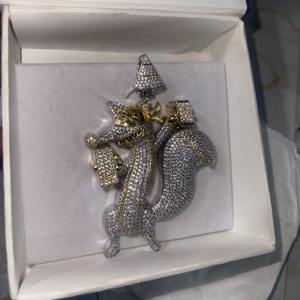 จี้รูปกระต่ายการ์ตูนประดับเพชรโมอิสซาไนต์แท้ เงินแท้ 925 ชุบทองสองสี สวยงาม เหมาะสำหรับงานปาร์ตี้ จี้ห้อยคอสุดหรู - Product Image 1