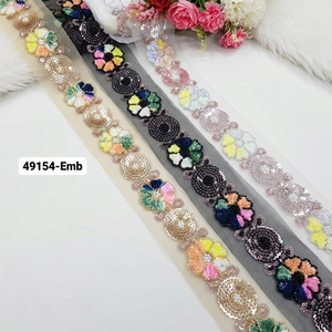 Sequins Eco-Friendly Work <b>Net</b> Base <b>Fabric</b> Embroidered Laces for Bridal Shoes Bags Fashion Garments Wholesale Export Quality - Product Image 1