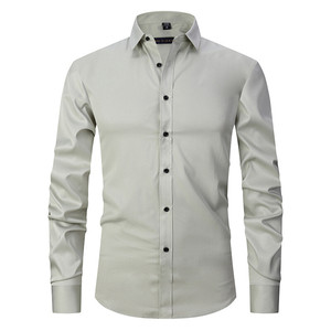 Camisa de vestir para hombre, manga larga, formal, con botones, tejido popelín, bolsillo en el pecho, para oficina - Product Image 5