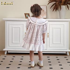 Vestido acampanado ECO Smocked para niñas y niños con detalles de encaje 100% algodón certificado por el Fabricante Mayorista ODM OEM DR4403 - Product Image 4