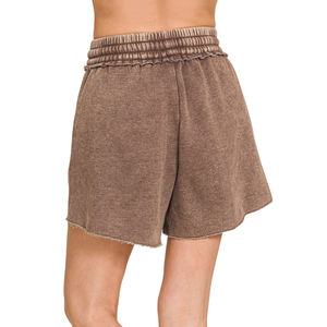 Shorts pour femmes de haute qualité, dernier design, effet délavé, 100% coton, logo imprimé personnalisé avec cordon, respirants. - Product Image 3