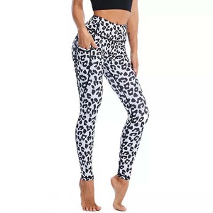 High Waist <b>Leopard</b> Print Yoga <b>Leggings</b> Full Length With Side Stripe Contrast Stitch Spandex Polyester Four-Way Stretch Pants - Product Image 2