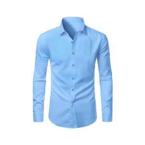 เสื้อเชิ้ตผู้ชายสีดำ ผ้าฝ้าย แขนยาว ปกคอปก สำหรับใส่ทำงานหรือลำลอง ผ้าป๊อปลินสีพื้น ไม่ยับง่าย - Product Image 3