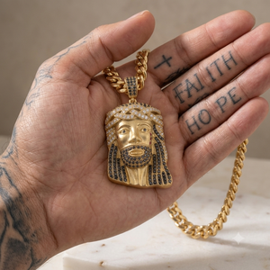 Collier Pendentif Tête de Jésus Personnalisé avec Diamants de Laboratoire, en Argent 925 Plaqué Or, Visage de Christ, Style Hip Hop, Breloques Religieuses Unisexe - Product Image 5