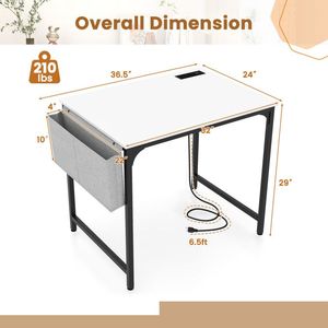 Scrivania Moderna in Legno da 32 Pollici per Casa e Ufficio con Stazione di Ricarica, Borsa Portaoggetti e Gancio per Cuffie - Product Image 4