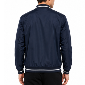 Classic Men's Navy Blue Bomber <b>Jacket</b> White Striped Ribbed Collar Cuff Hem Casual <b>Zip</b> <b>Up</b> <b>jacket</b> - Product Image 4