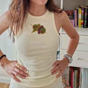 Unique Design Handmade Customizable White Cotton Jersey for <b>Top</b> Beaded Fish Patch Sleeveless Vest Women Summer Casual Holiday - Product Image 2