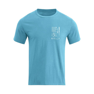 Sky Blue Distressed Vertical Flag Print Tee Men Graphic Short Sleeve Cotton Crew Neck Wholesale - Product Image 1