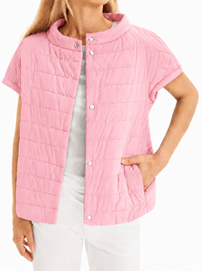 Chaqueta Acolchada Negra de Manga Corta para Mujer, Cuello Alto, Cierre de Botones, Ligera, para Primavera - Product Image 5