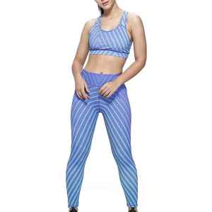 Women's <b>Blue</b> Striped Yoga Sports <b>Bra</b> And Leggings Set Racerback High Waist Sweat-Wicking Breathable Fitness Activewear - Product Image 1