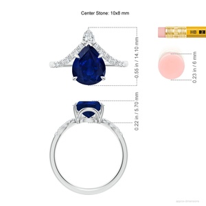 14K Pure <b>Gold</b> Prong <b>Set</b> 8x6MM 1.40Ctw Natural Blue Sapphire Gemstone Chevron <b>Ring</b> With 0.19Ct Pave Diamond Handmade Wedding <b>Ring</b> - Product Image 2