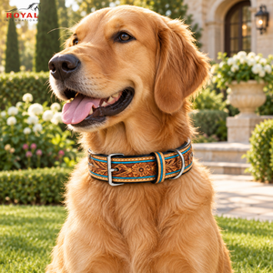 Collar de Perro de Cuero Repujado a Mano Estilo Western con Acentos Florales y Turquesa |   Collar Ajustable para Mascotas con Hebilla Metálica para Cuello Canino - Product Image 3
